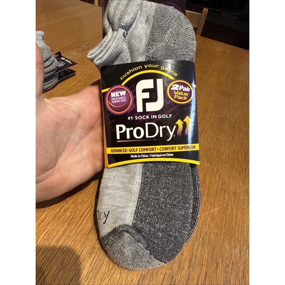 2-Pack FOOTJOY ProDry 16912 Men's Shoe Size XL 12-15 Grey Roll Tab Low Cut Socks
